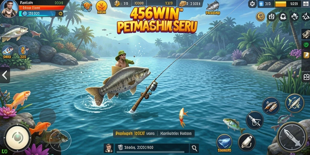 Tampilan gameplay seru dalam 456WIN saat menangkap ikan di air.