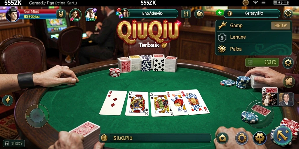 Screenshot permainan QiuQiu dari 555ZK yang menampilkan ketegangan strategis.