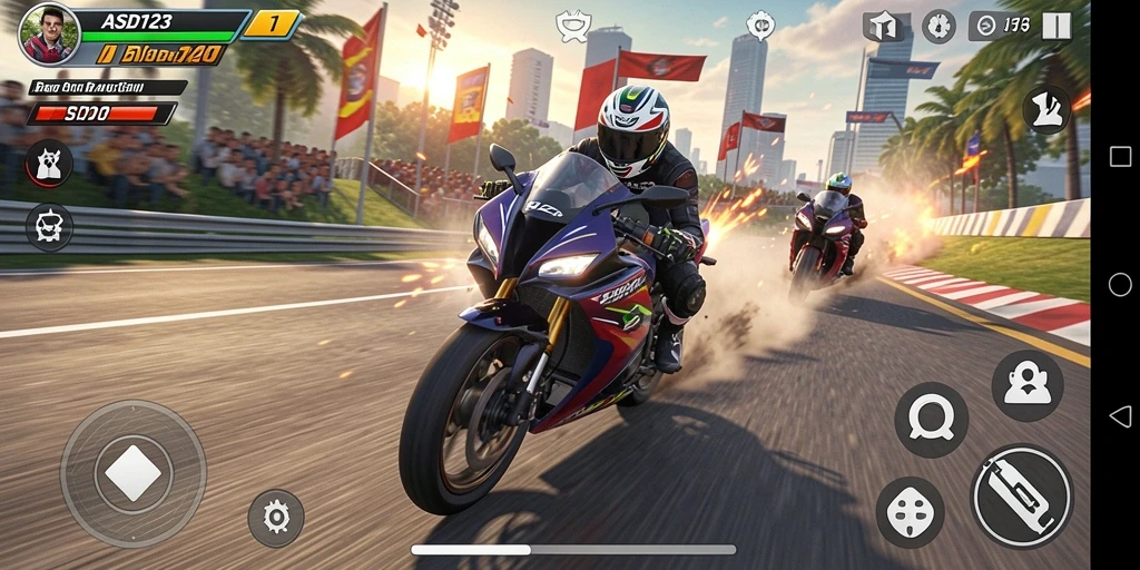 Tangkapan layar gameplay <strong>ASD123</strong> menunjukkan aksi balapan yang mendebarkan.