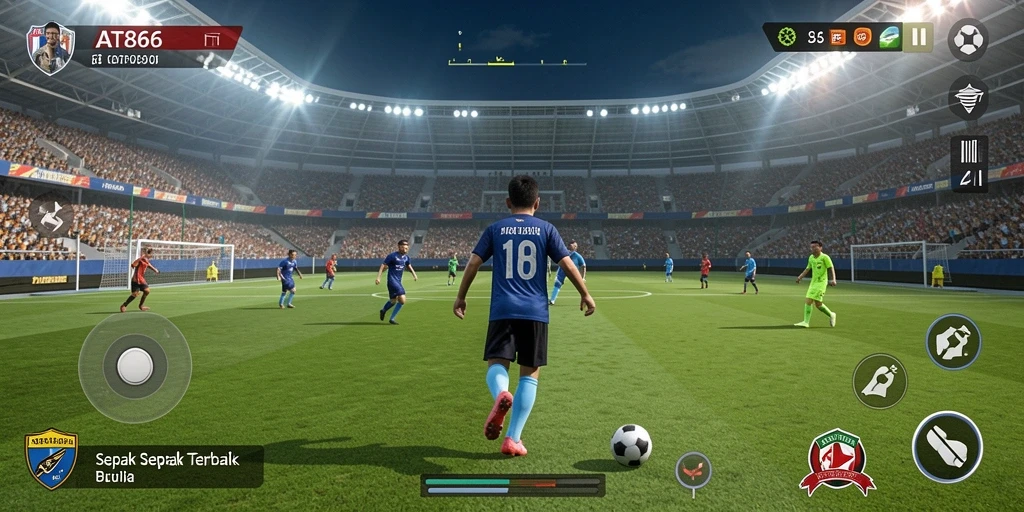 Tampilan gameplay yang mendebarkan dari AT866 dalam aksi sepak bola.