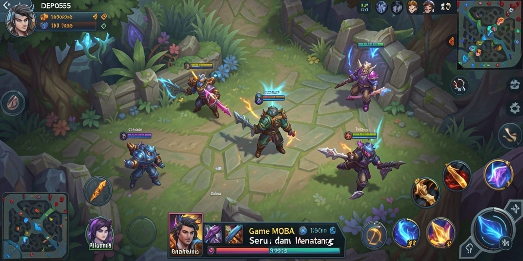 Tampilan dinamis gameplay DEPO555 dalam pertandingan MOBA yang seru.