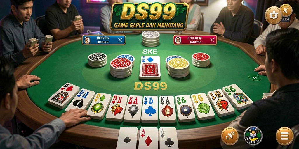 Tampilan gameplay DS99 yang seru dan mendebarkan saat bermain Gaple.