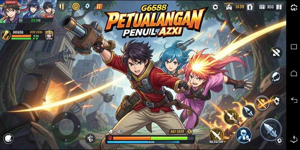 Tangkapan layar gameplay G668 menampilkan pertarungan karakter Anime.