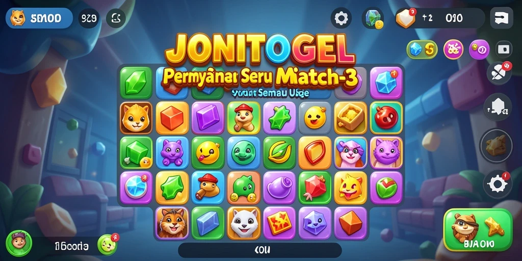 Gameplay seru JONITOGEL dengan level Match-3 menantang.
