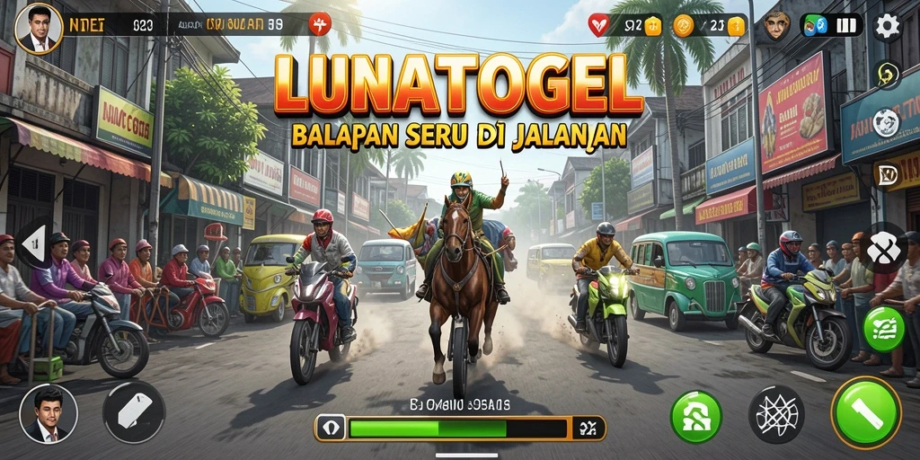 Screenshot gameplay LUNATOGEL yang menunjukkan aksi balapan yang mendebarkan.