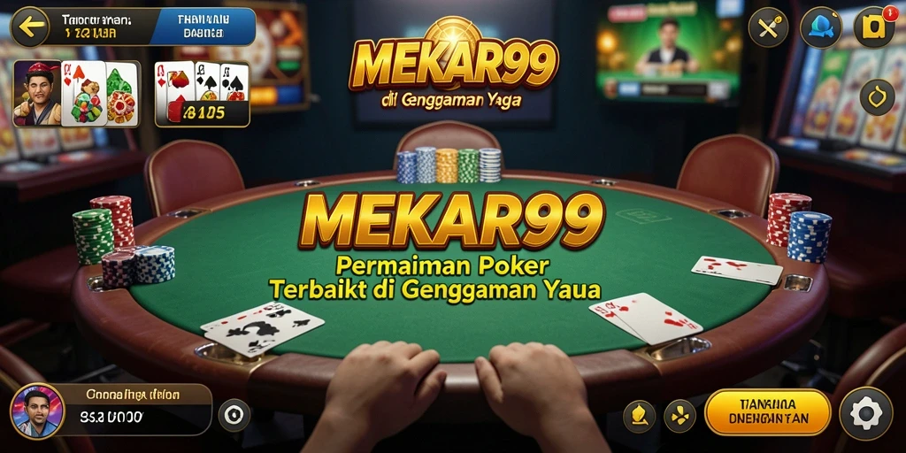 Screenshot gameplay MEKAR99 menampilkan meja Poker yang ramai.