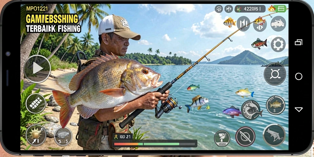 Tampilan gameplay seru saat memancing ikan langka di MPO1221.