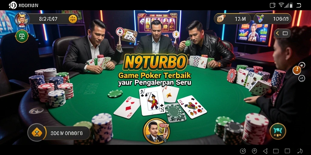 Tampilan menarik dari gameplay N9TURBO yang mempertontonkan aksi Poker seru.
