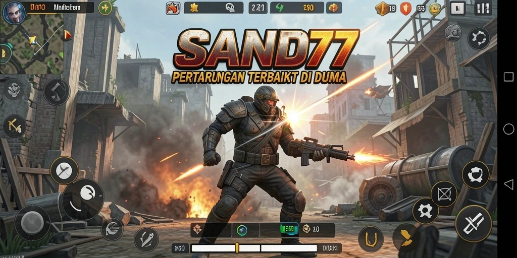 Tampilan gameplay yang seru dalam SAND77 dengan aksi pertarungan yang mendebarkan.