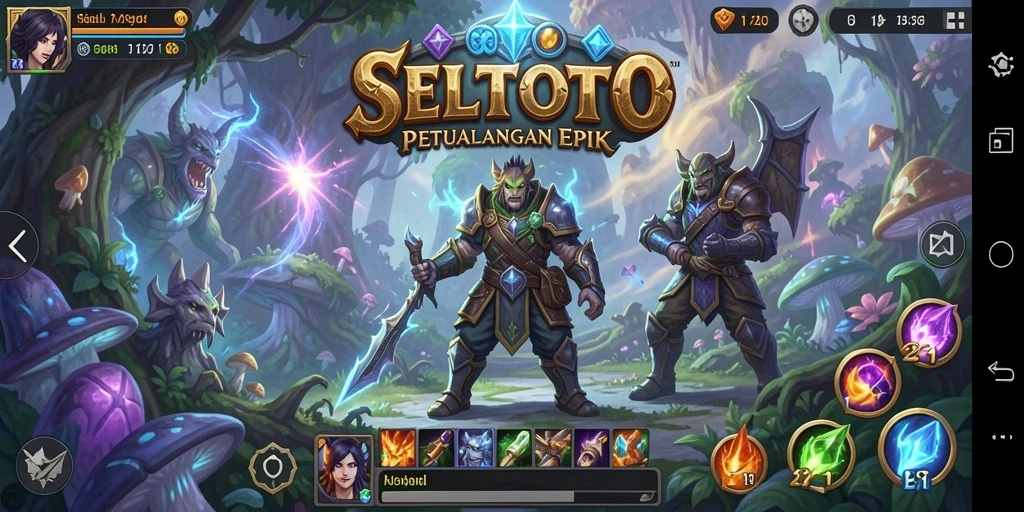 Tangkapan layar gameplay SELTOTO menampilkan pertarungan seru dalam dunia fantasi.