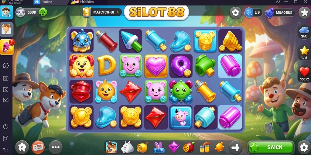 Screenshot gameplay SLOT88 menampilkan kombinasi simbol Match-3 yang seru.